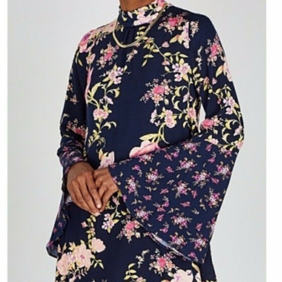 Free People Tate High Neck Tunic/Mini Dress in Navy Floral Combo sz small - Picture 3 of 6